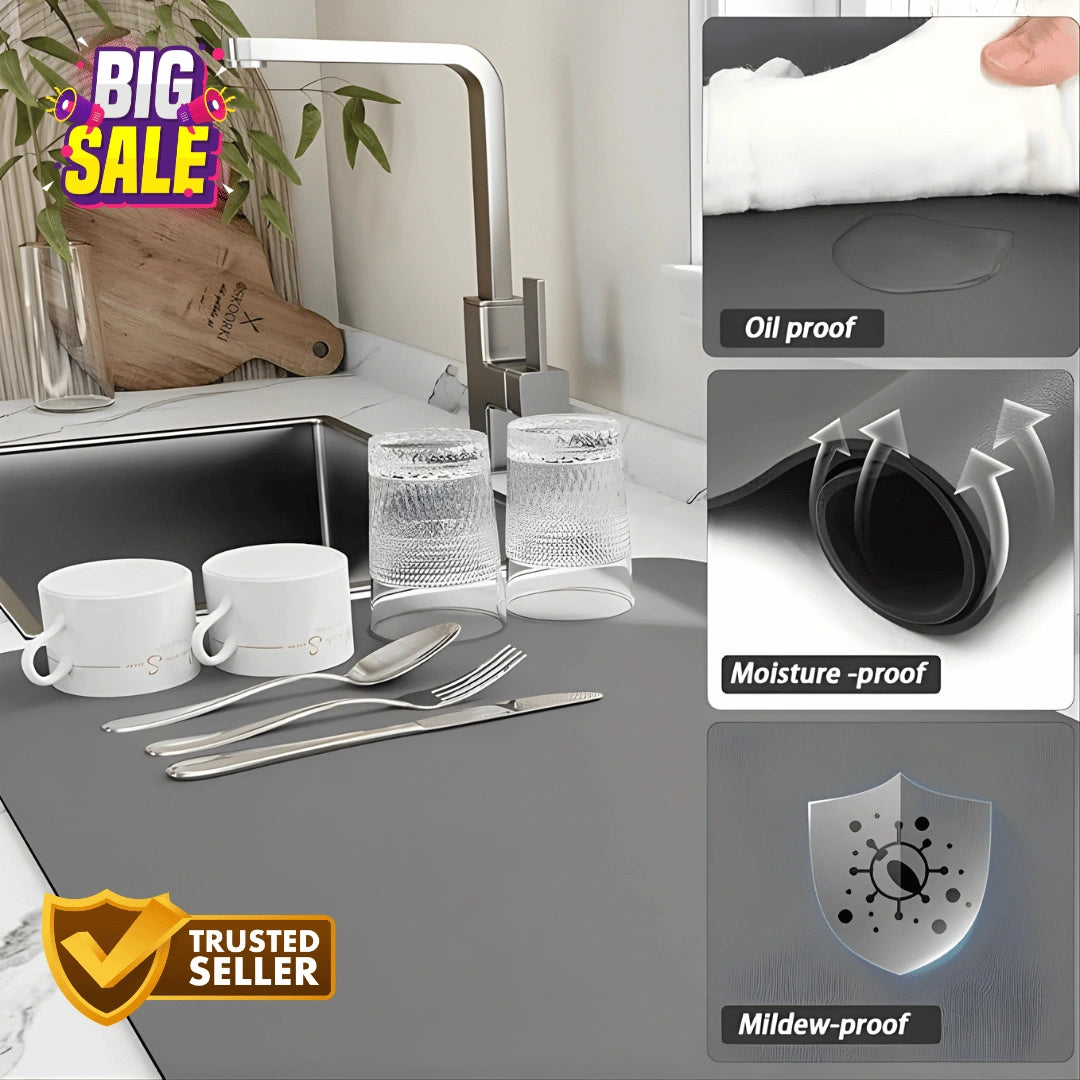 Absorbent Sink Mat | Quick-Dry, Anti-Slip Base | For Wet Counters & Dish Racks