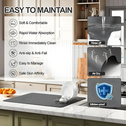 Absorbent Sink Mat | Quick-Dry, Anti-Slip Base | For Wet Counters & Dish Racks