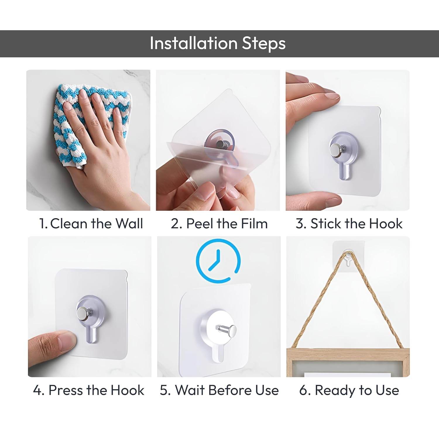 Photo Frame Hooks for Wall Without Drilling | Pack of 10 - ZenGoods